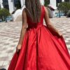 A-line One-Shoulder Satin Prom Dress With Pleated Split-772