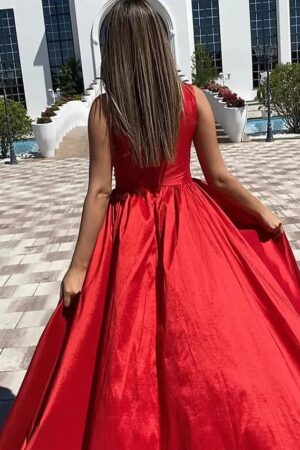 A-line One-Shoulder Satin Prom Dress With Pleated Split-772