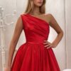 A-line One-Shoulder Satin Prom Dress With Pleated Split-774
