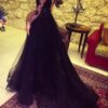 Ball Gown Long Sleeves V-neck Floor-Length Tulle Applique Dresses