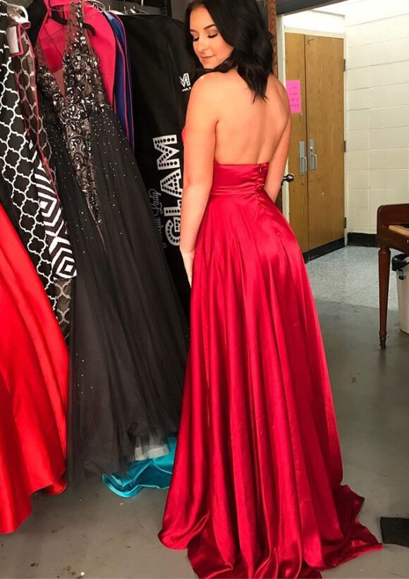 A-line/Princess Halter Sleeveless Sweep Train Charmeuse Prom Dresses With Split A-line/Princess Halter Sleeveless Sweep Train Charmeuse Prom Dresses With Split