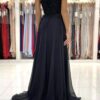 A-line Sweetheart Sweep Train Chiffon Prom Dresses With Lace Beading Split