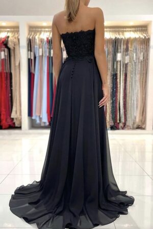 A-line Sweetheart Sweep Train Chiffon Prom Dresses With Lace Beading Split