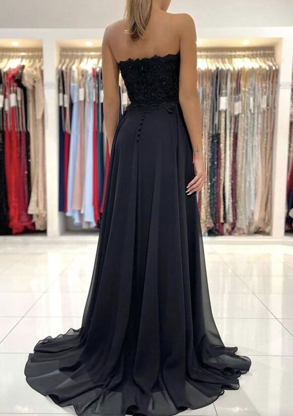 A-line Sweetheart Sweep Train Chiffon Prom Dresses With Lace Beading Split A-line Sweetheart Sweep Train Chiffon Prom Dresses With Lace Beading Split