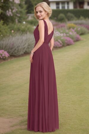 A-Line/Princess V-neck Sleeveless Ruched Floor-Length Chiffon Bridesmaid Dresses