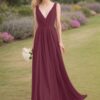 A-Line/Princess V-neck Sleeveless Ruched Floor-Length Chiffon Bridesmaid Dresses