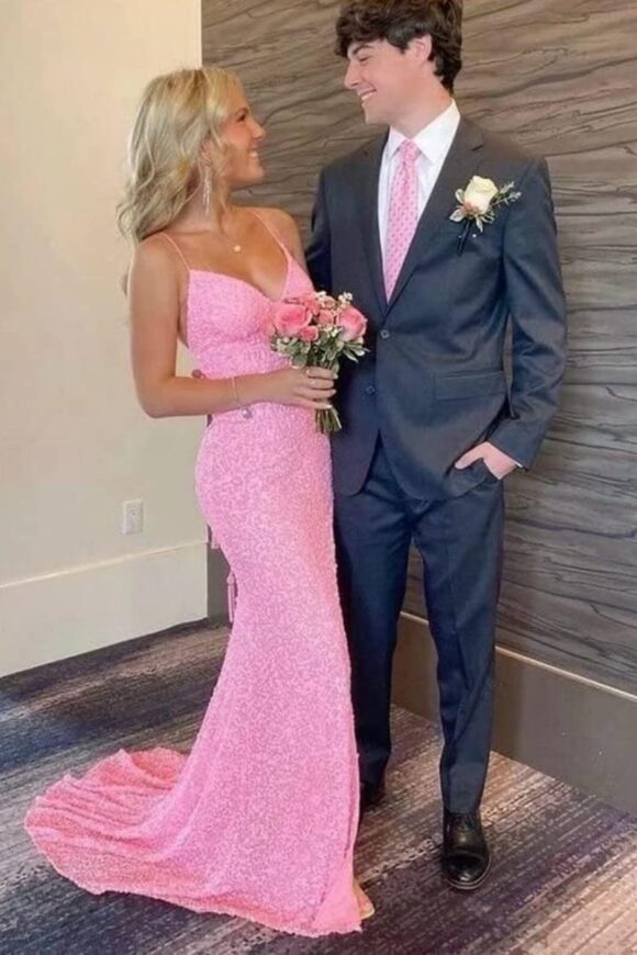 Trumpet/Mermaid V Neck Sleeveless Sweep Train Allover Sparkly Sequined Prom Dress With Split-867 Trumpet/Mermaid V Neck Sleeveless Sweep Train Allover Sparkly Sequined Prom Dress With Split-867