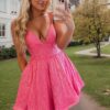 A-line V Neck Sleeveless Short/Mini Sequined Homecoming Dress with Pockets