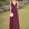 A-Line/Princess V-neck Sleeveless Ruched Floor-Length Chiffon Bridesmaid Dresses