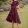A-line Scoop Asymmetrical Chiffon Bridesmaid Dress With Ruffle