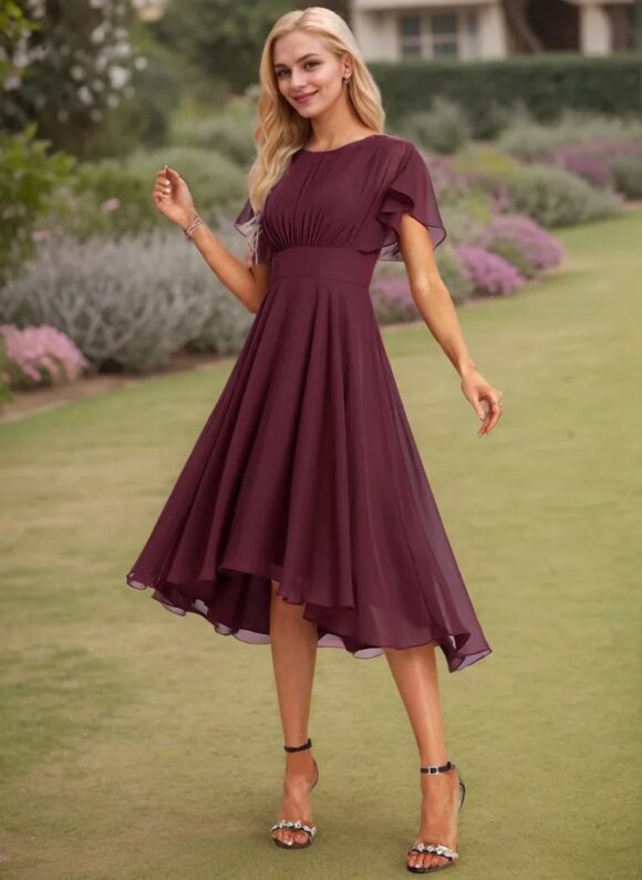 A-line Scoop Asymmetrical Chiffon Bridesmaid Dress With Ruffle A-line Scoop Asymmetrical Chiffon Bridesmaid Dress With Ruffle