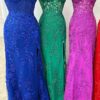 Sheath/Column Tulle Applique Sweetheart Sleeveless Sweep/Brush Train Prom Dresses-577