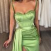 Trumpet/Mermaid Elastic Woven Satin Ruched Sweetheart Sleeveless Sweep/Brush Train Prom Dresses