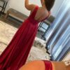 A-Line/Princess Elastic Woven Silk Applique V-neck Sleeveless Sweep/Brush Train Prom Dresses