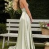 A-line Sleeveless Cowl Neck Long/Floor-Length Charmeuse Prom Dress With Pleated Split