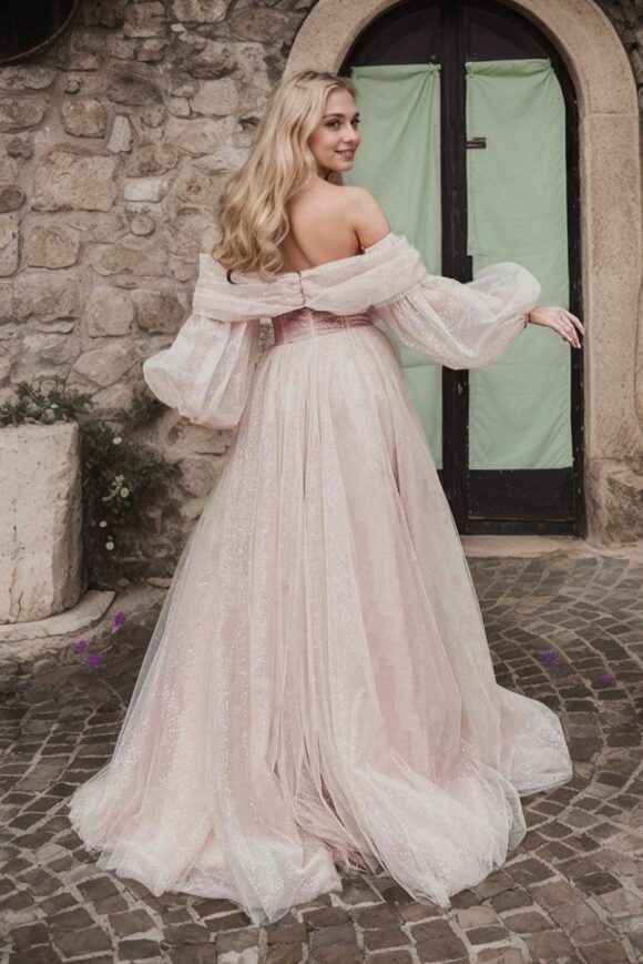 A-Line/Princess Tulle Ruched Off-the-Shoulder Long Sleeves Sweep/Brush Train Dresses A-Line/Princess Tulle Ruched Off-the-Shoulder Long Sleeves Sweep/Brush Train Dresses