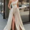 A-Line/Princess Satin Ruffles One-Shoulder Sleeveless Floor-Length Dresses