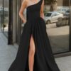 A-Line/Princess Satin Ruffles One-Shoulder Sleeveless Floor-Length Dresses