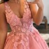 A-Line Prom Dresses Open Back Dress Formal Floor Length Sleeveless V Neck Tulle Backless with Pleats Beading Appliques 2025