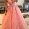 A-Line Prom Dresses Open Back Dress Formal Floor Length Sleeveless V Neck Tulle Backless with Pleats Beading Appliques 2025