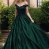 Ball Gown Off-the-Shoulder Sleeveless Sweep Train Satin Prom Dress With Appliqued Beading