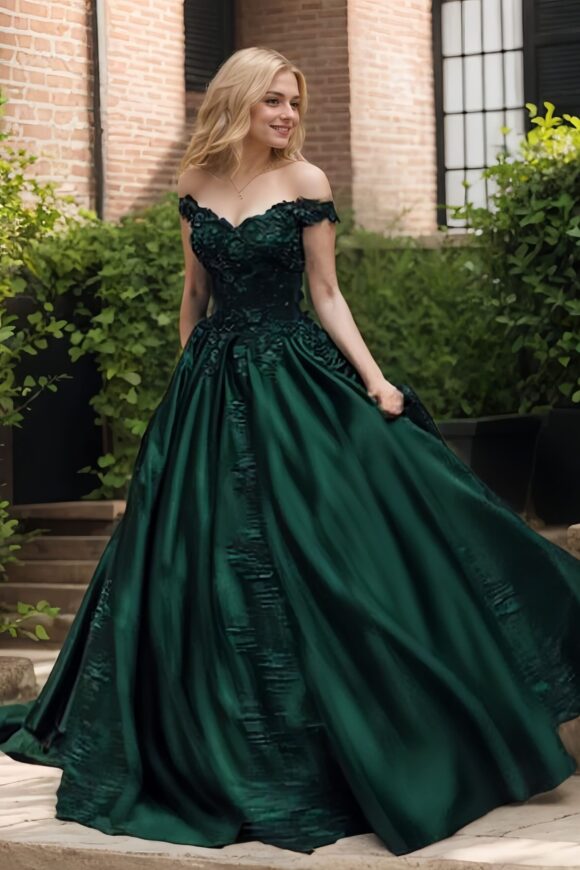 Ball Gown Off-the-Shoulder Sleeveless Sweep Train Satin Prom Dress With Appliqued Beading Ball Gown Off-the-Shoulder Sleeveless Sweep Train Satin Prom Dress With Appliqued Beading