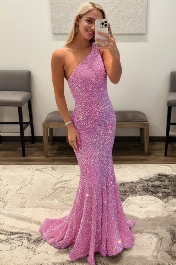 Trumpet/Mermaid One-Shoulder Sleeveless Sparkling Allover Sequined Prom Dress Trumpet/Mermaid One-Shoulder Sleeveless Sparkling Allover Sequined Prom Dress