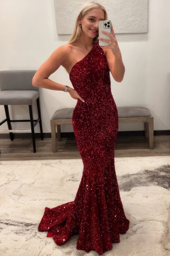 Trumpet/Mermaid One-Shoulder Sleeveless Sparkling Allover Sequined Prom Dress Trumpet/Mermaid One-Shoulder Sleeveless Sparkling Allover Sequined Prom Dress