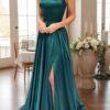 A-line/Princess Square Neckline Sleeveless Sweep Train Charmeuse Prom Dress With Split