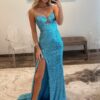 Mermaid V Neck Cutout Blue Long Prom Dresses
