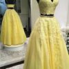 A-Line/Princess Tulle Applique Sleeveless V-neck Floor-Length Two Piece Prom Dresses
