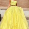 A-Line/Princess Tulle Applique Sleeveless V-neck Floor-Length Two Piece Prom Dresses