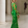 Trumpet/Mermaid High Neck Long Sleeves Applique Sweep/Brush Train Satin Prom Dresses
