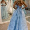 A-line Princess Sweetheart Sleeveless Tulle Satin Sweep Train Prom Dresses With Glitter