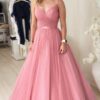 Ball Gown Long/Floor-Length Sparkling Tulle Prom Dresses With Pleated