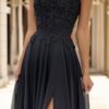 A-line Sweetheart Sweep Train Chiffon Prom Dresses With Lace Beading Split