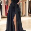 A-line Sweetheart Sweep Train Chiffon Prom Dresses With Lace Beading Split
