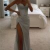 Sheath/Column Sequins Ruched Spaghetti Straps Sleeveless Sweep/Brush Train Dresses