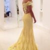Trumpet/Mermaid Off-the-Shoulder Sleeveless Lace Sweep/Brush Train Prom Dresses