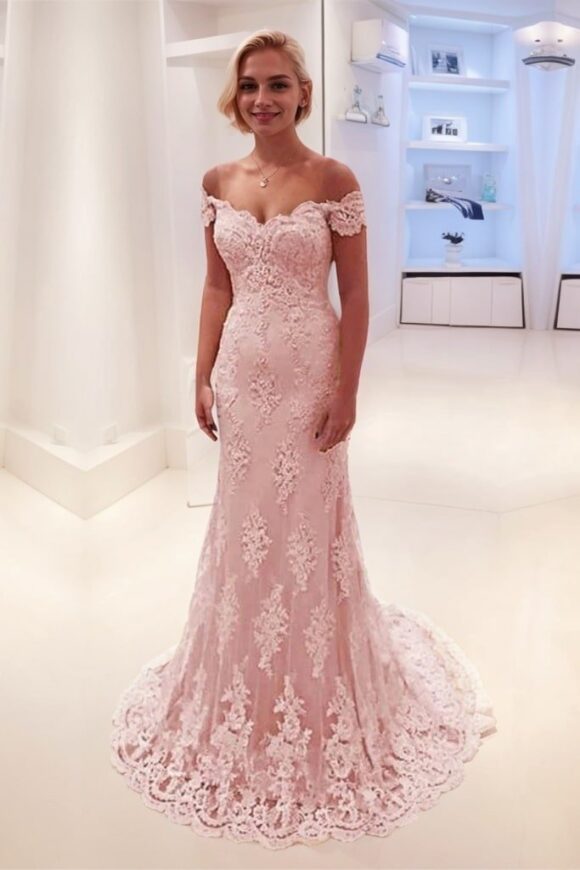 Trumpet/Mermaid Off-the-Shoulder Sleeveless Lace Sweep/Brush Train Prom Dresses Trumpet/Mermaid Off-the-Shoulder Sleeveless Lace Sweep/Brush Train Prom Dresses