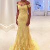 Trumpet/Mermaid Off-the-Shoulder Sleeveless Lace Sweep/Brush Train Prom Dresses