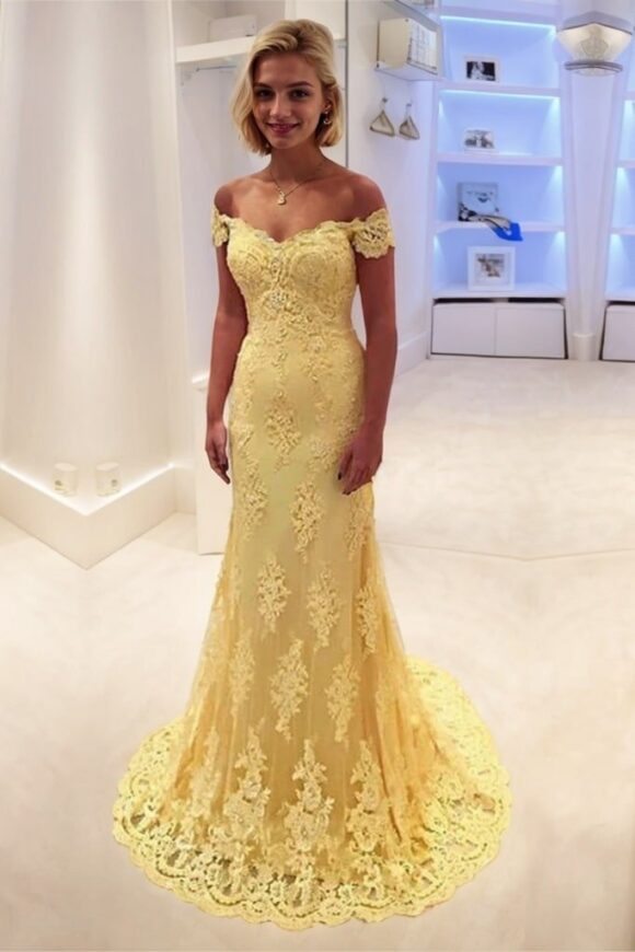 Trumpet/Mermaid Off-the-Shoulder Sleeveless Lace Sweep/Brush Train Prom Dresses Trumpet/Mermaid Off-the-Shoulder Sleeveless Lace Sweep/Brush Train Prom Dresses