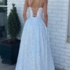 A-line Bateau Sleeveless Sequined Long/Floor-Length Prom Dresses With Beading Pockets