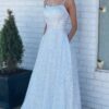 A-line Bateau Sleeveless Sequined Long/Floor-Length Prom Dresses With Beading Pockets