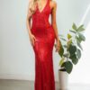 Sheath/Column Sequins Ruffles V-neck Sleeveless Sweep/Brush Train Prom Dresses