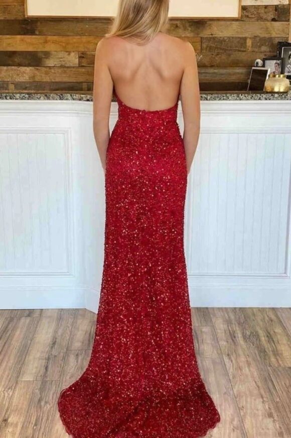 Sheath/Column V Neck Sleeveless Court Train Velvet Sequins Prom Dresses With Split Sheath/Column V Neck Sleeveless Court Train Velvet Sequins Prom Dresses With Split