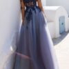 A-Line Scoop Long Sleeves Floor-Length With Applique Tulle Prom Dresses