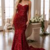 Sheath/Column Sweetheart Court Train Velvet Sequins Prom Dresses With Ruffles