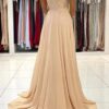 A-line One-Shoulder Sleeveless Chiffon Sweep Train Prom Dress With Appliqued Beading