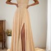 A-line One-Shoulder Sleeveless Chiffon Sweep Train Prom Dress With Appliqued Beading